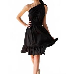 NEW MONICA NERA women's demi midi dress in black